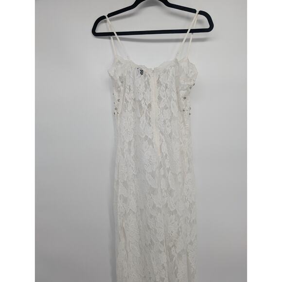 NWD Hemant & Nandita Embellished Sheer Lace Midi Dress Size M Ivory #NB461 - Picture 7 of 14